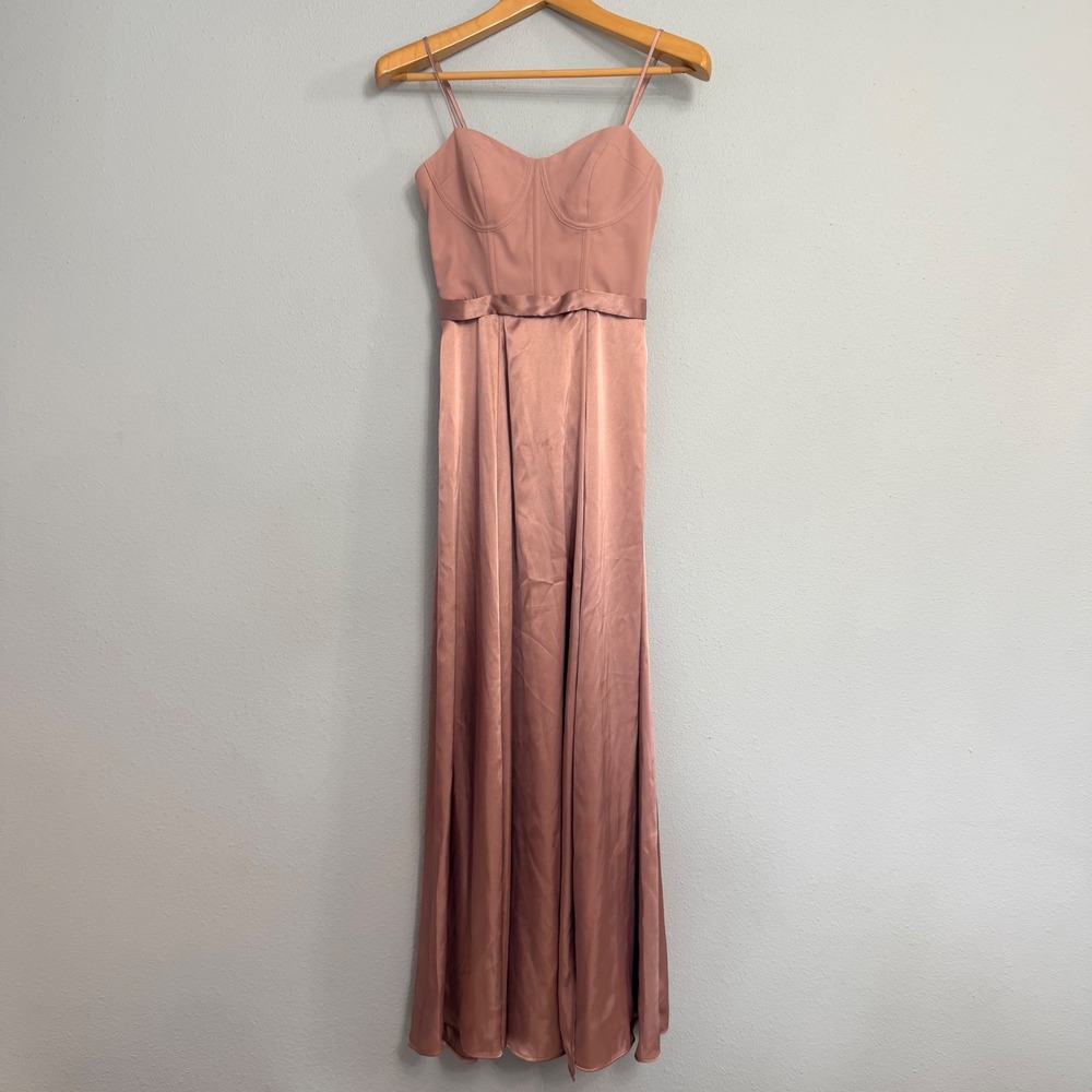 Galina Signature Satin Maxi Dress Dusty Rose Pink Formal Evening Gown- Size 0